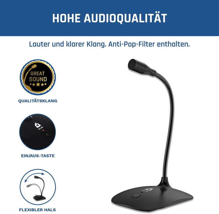KLIM Talk USB - Standmikrofon PC und Mac - Kompatibel mit jedem Computer - Professionelles USB Mikro
