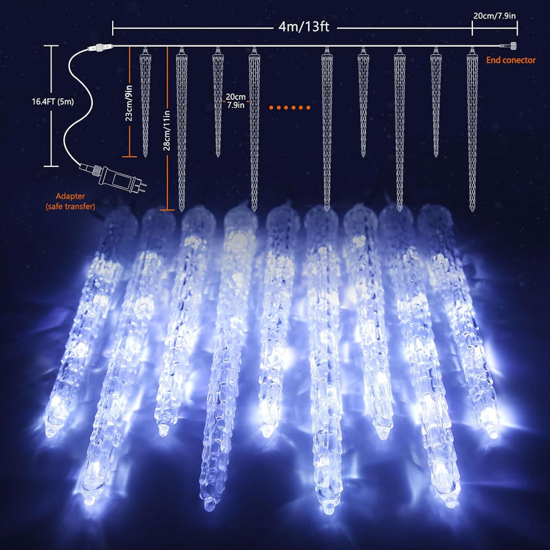 Joomer Eiszapfen Lichterkette Aussen, 90 LED 20 Eiszapfen Weiss Weihnachtsbeleuchtung Outdoor 4M 8 M