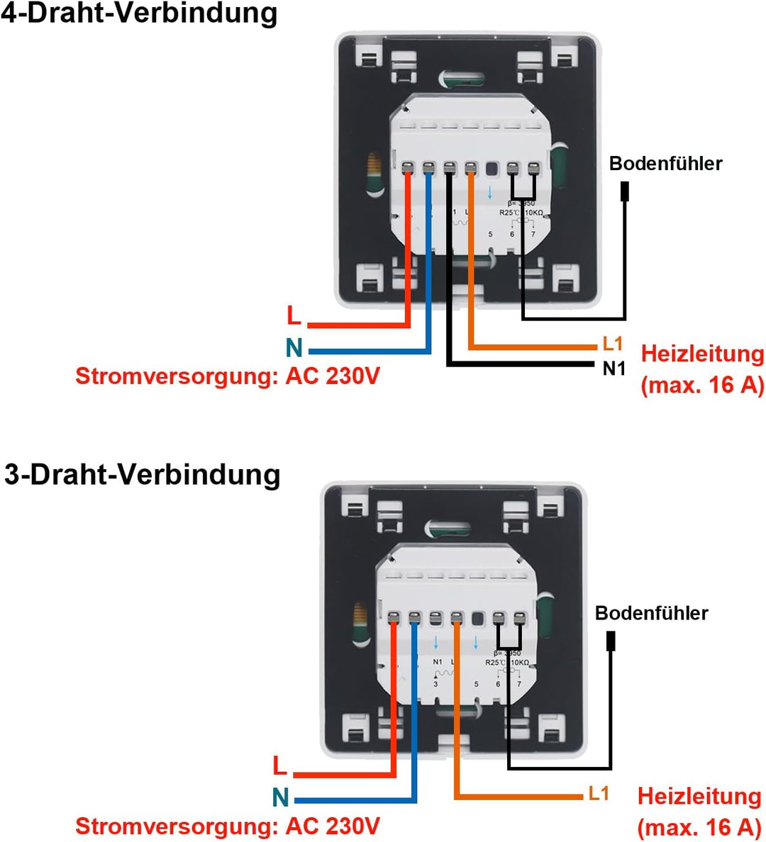 KETOTEK Thermostat Fussbodenheizung Elektrisch Programmierbar mit fühler 16A, Digitale Raumthermosta