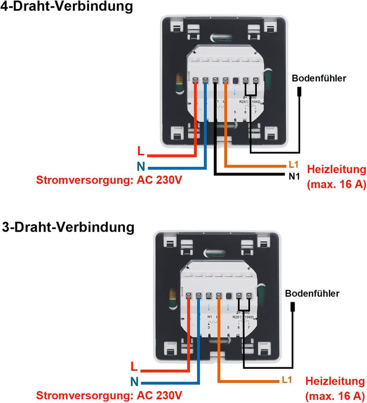 KETOTEK Thermostat Fussbodenheizung Elektrisch Programmierbar mit fühler 16A, Digitale Raumthermosta