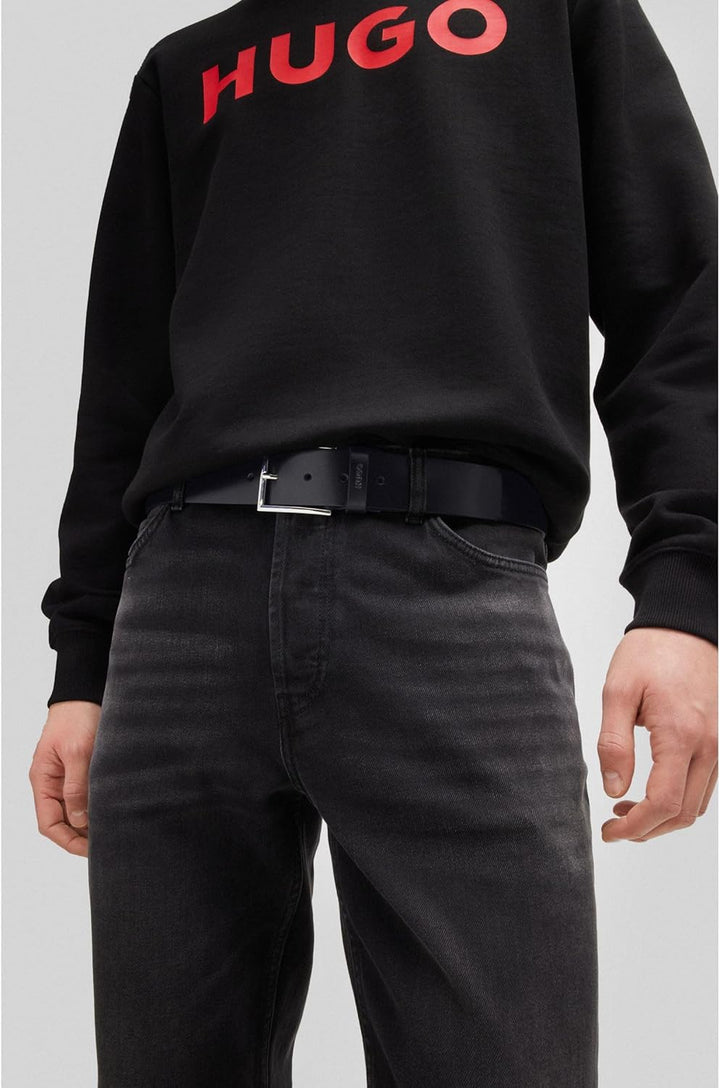 HUGO Herren Giaspo Sz40 Gürtel aus Leder mit Logo-Prägung auf der Schlaufe 80 Black1, 80 Black1