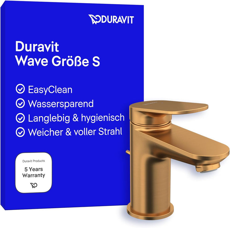 Duravit Wave Waschtischarmatur, Grösse S (Auslauf Höhe 77 mm), Wasserhahn Bad mit Zugstangen-Ablaufg