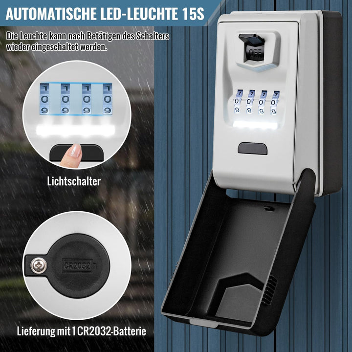Schlüsseltresor mit Beleuchteten Zahlencode Aussen Schlüsselsafe Wasserdicht Robust Schlüsselbox Gro