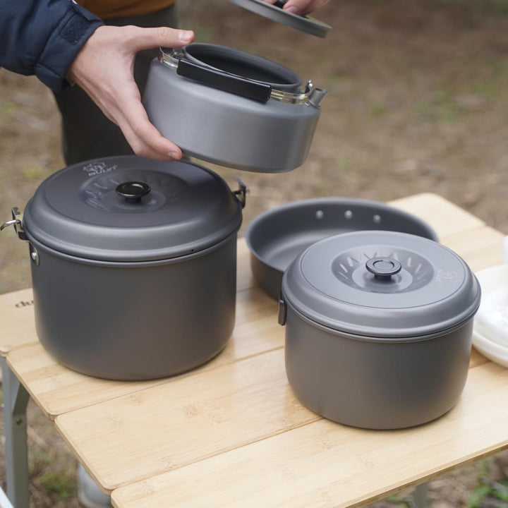 Bulin Camping Kochgeschirr Set Tragbar Outdoor Geschirr Set Aluminium Faltbare Camping Topf Kochtopf