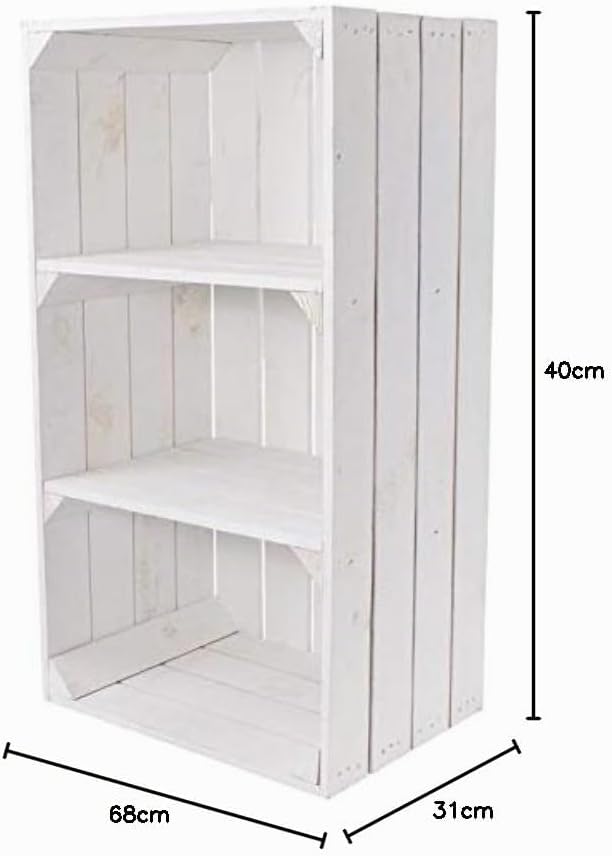 2 weisse Regalkisten mit 2 Mittelbrettern 68cm x 40cm x 31cm Apfelkiste Obstkiste Weinkiste Holzrega