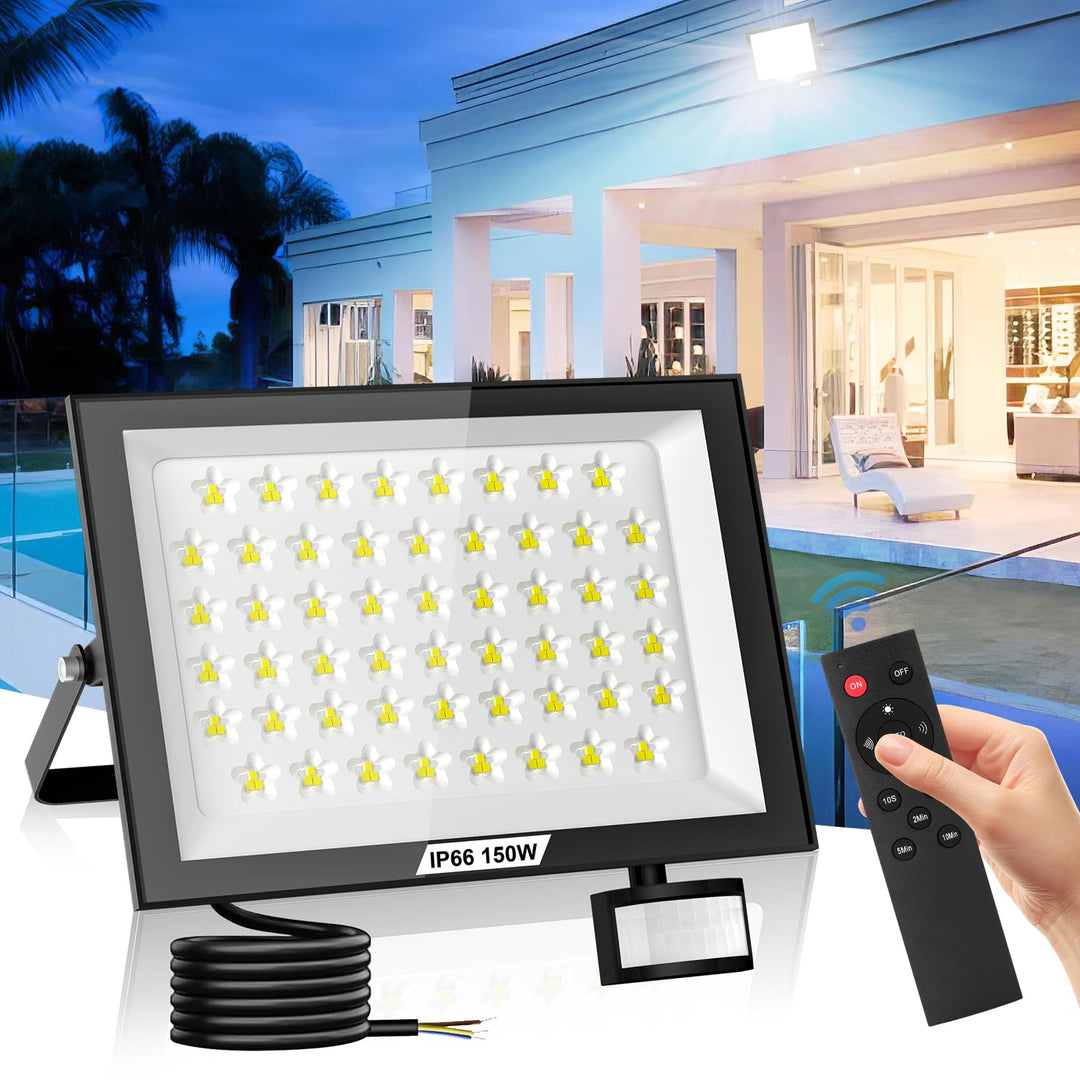 LED Strahler mit Bewegungsmelder Aussen 150W 15000LM Fluter Flutlicht, 6500K 180°Erfassungsbereich S