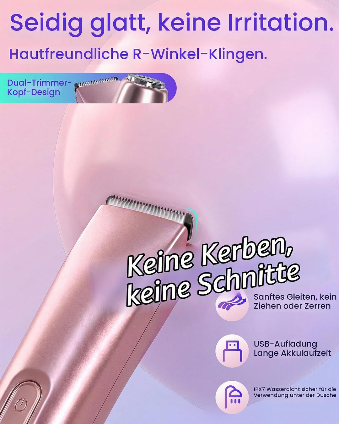 Rasierer Damen,2-In-1 Doppelkopf Intimrasierer für Frauen,USB Wiederaufladbar Gesichtshaarentferner