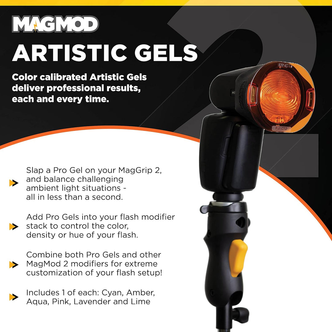 MagMod Pro Artistic Lighting Gels, 6 magnetische Blitz-Farbgele für Fotografie, Pink Amber Lime Aqua