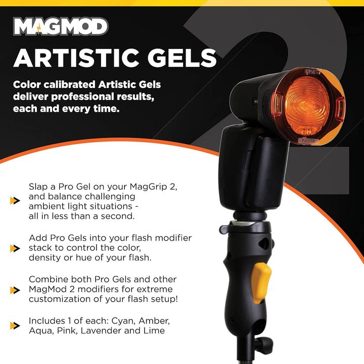 MagMod Pro Artistic Lighting Gels, 6 magnetische Blitz-Farbgele für Fotografie, Pink Amber Lime Aqua