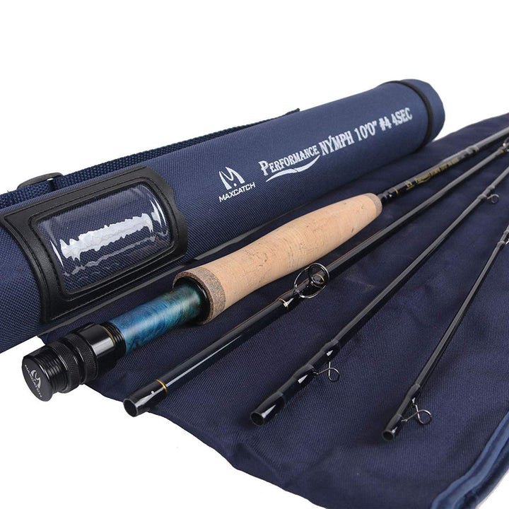 MAXIMUMCATCH Performance Nymph Fliegenrute IM 10 Kohlefaser, AAA+ Kork Handgriff mit Cordura Rutenro