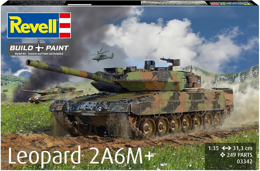 Revell Modellbausatz I Leopard 2 A6M+ I Detailreicher Level 5 Panzerbausatz I 250 Teile I Massstab 1