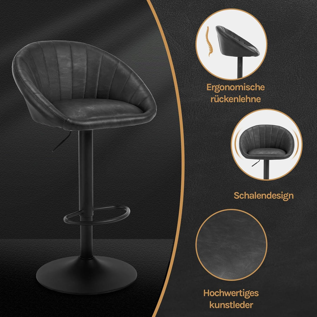 WOLTU Barhocker 2er Set, Barstuhl Höhenverstellbar, PU-Bezug, Anthrazit | Drehbarer Bar Stool mit Rü