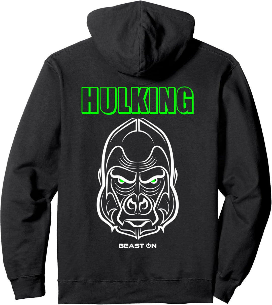 Gorilla Kopf Rücken Motiv Hulking Grün Gym Fitness Training Pullover Hoodie