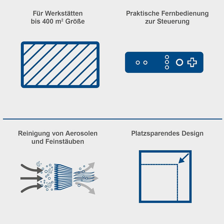 Scheppach Luftreiniger HDA-14 | 740 m³/h Luftfilterleistung | für Werkstätten bis 400m² | 3 Stufen F