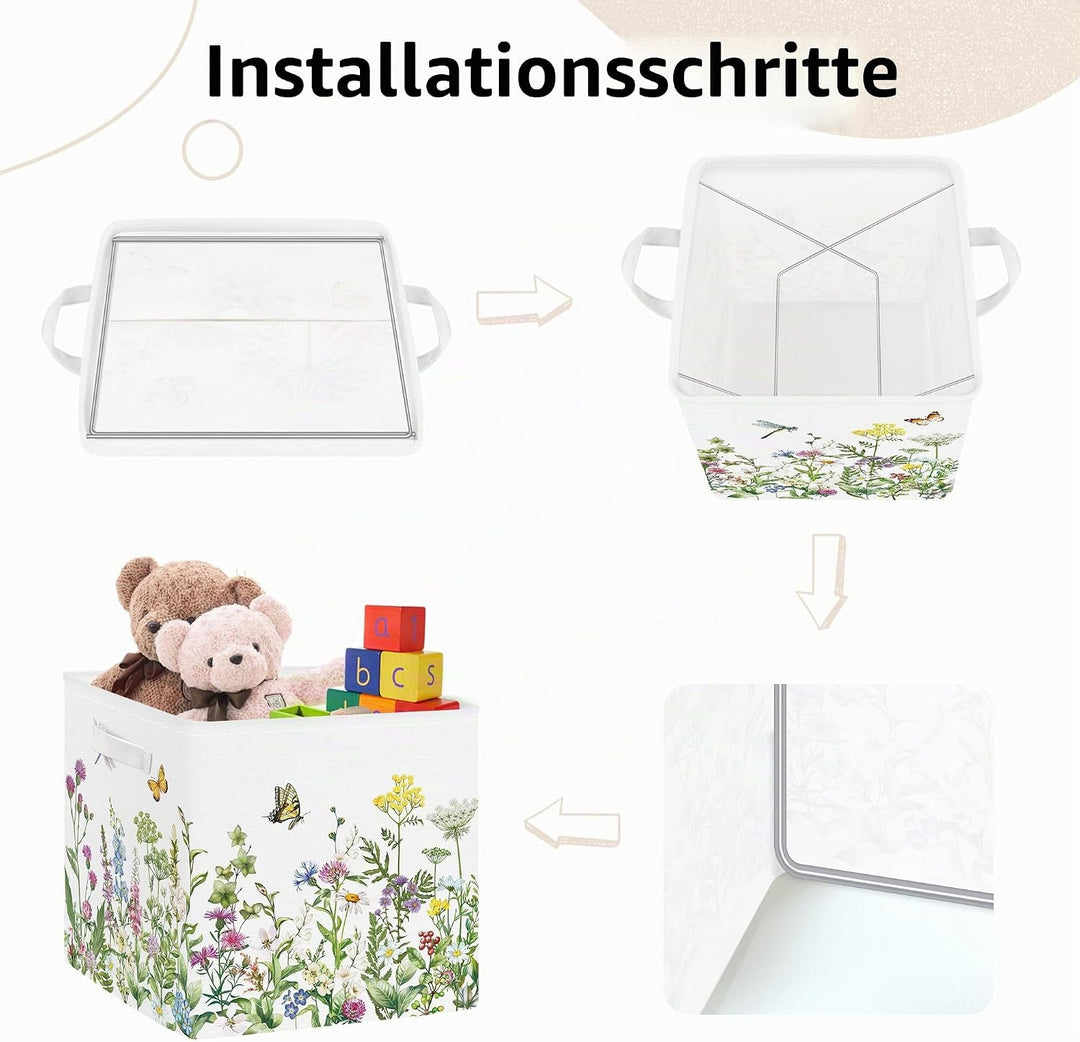Clastyle 3 Stück Wildblumen Frauen Aufbewahrungsbox Stoff für Kallax Faltbar Aufbewahrungskorb Klein