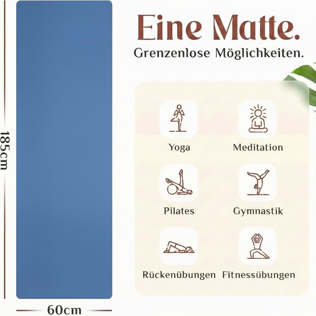 Premium Yoga-Matte aus hautfreundlichem ECO TPE-Material 185 x 60 x 0,6cm (gross) - Boho Style Gymna