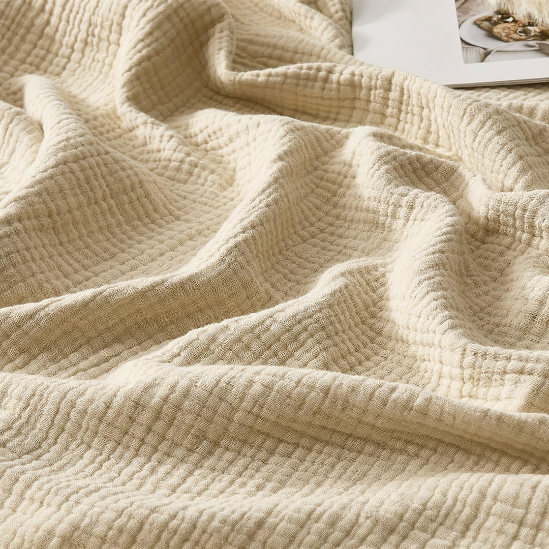 R.SHARE 100% Baumwolle Musselin Decke 150x200cm, 4-lagige Atmungsaktive Weiche Baumwolldecke Sommerd