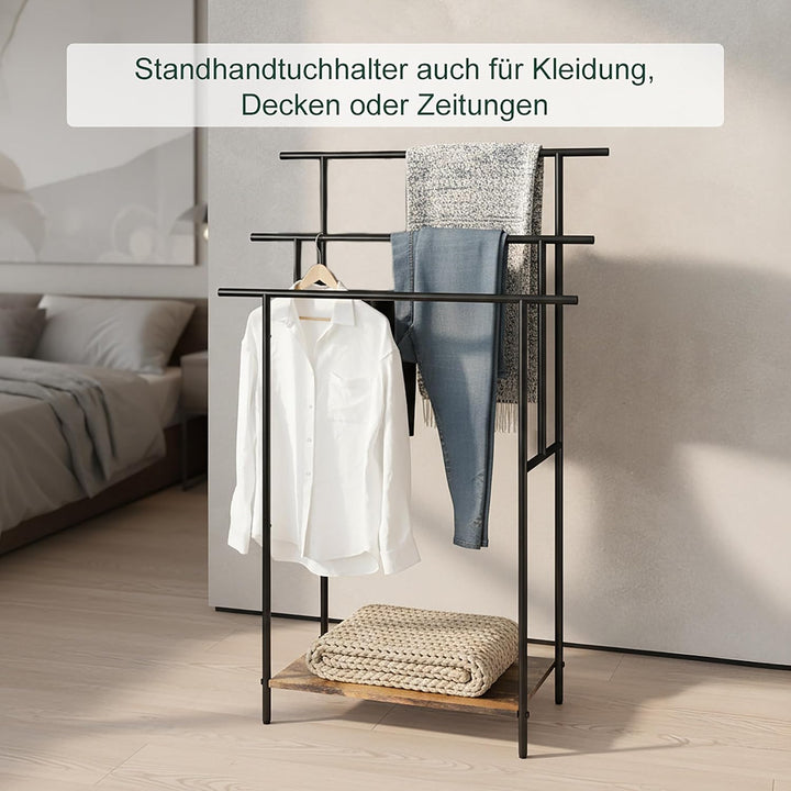 Relaxdays Handtuchständer mit Ablage, HBT: 100x68x30 cm, Industrial, 3 Stangen, Handtuchhalter stehe