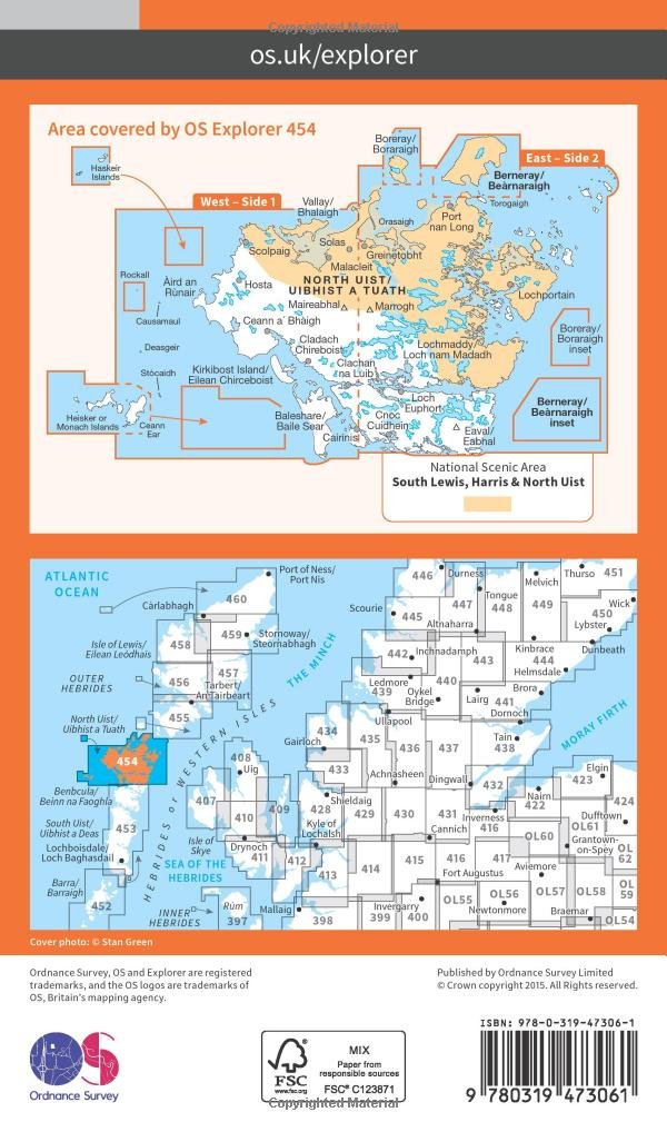 North Uist and Berneray/Uibhist a Tuath Agus Bearnaraigh (OS Explorer Active Map, Band 454), Karte