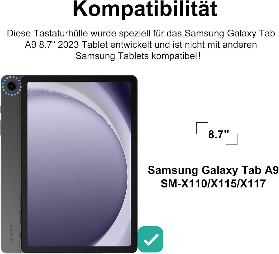 IVEOPPE Hülle mit Tastatur für Samsung Galaxy Tab A9 8.7", Tastatur für Samsung Tablet A9 2023, Magn