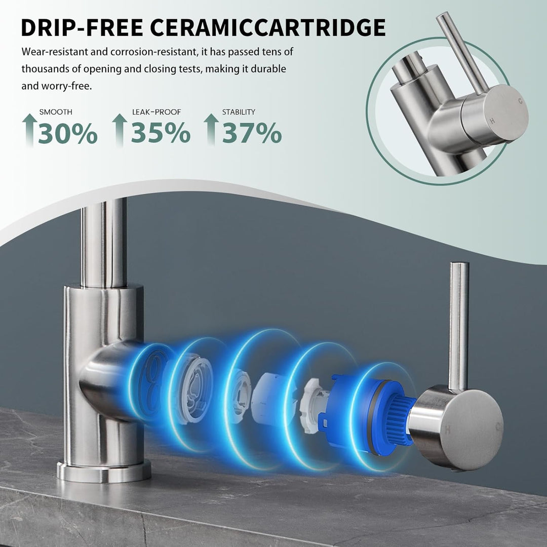 YardMonet Küchenarmaturen wasserhahn küche,ausziehbar 360° Drehbar 2 Sprühfunktionen, Edelstahl küch