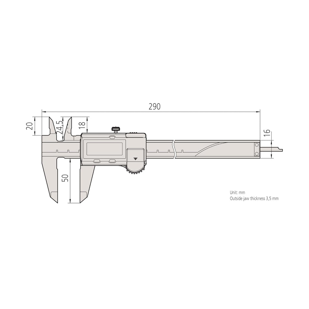 MITUTOYO Digital Messschieber mit Datenausgang DIN 862, ohne Antriebsrolle, Messbereich 0-200 mm, 1