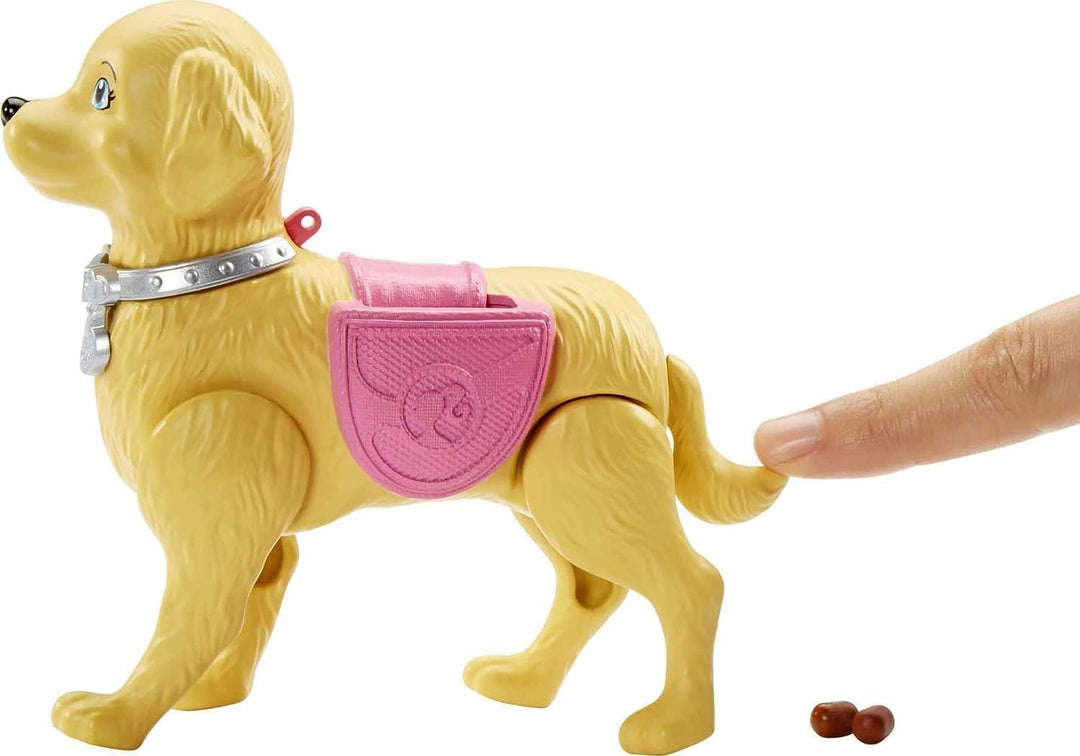 Barbie Walk and Potty Pup, Puppe mit blonden Haaren und laufendem Hund, Kotschaufel, Accessoires, in