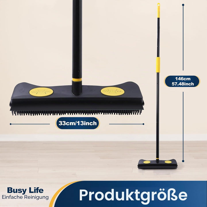 Yocada Gummibesen zur Tierhaarentfernung, 2-in-1-Bodenbürste mit Rakel, Teppichrechen, 146,1 cm Lang