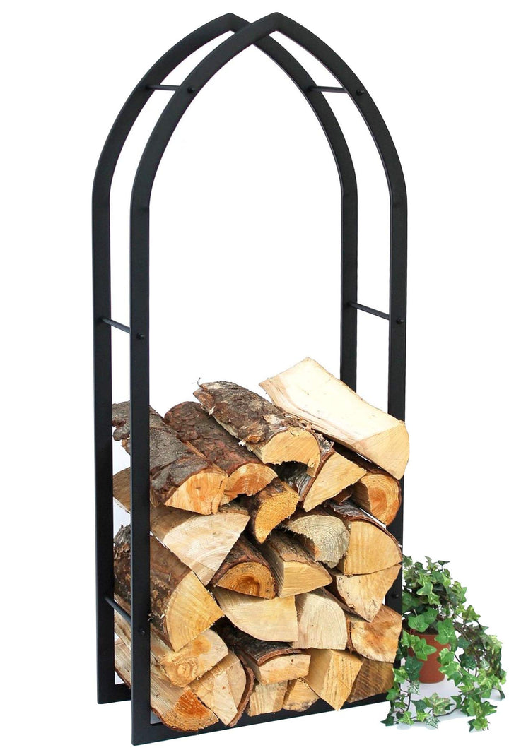 DanDiBo Kaminholzregal Innen Schwarz Metall Kaminholzständer MOS 123 cm Holzkorb Kaminholzhalter Feu