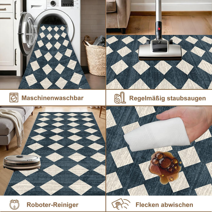 WTHYGB Teppich Läufer 60 x 120 cm, rutschfest Waschbar Teppichläufer, Küchenläufer Geometrie Design