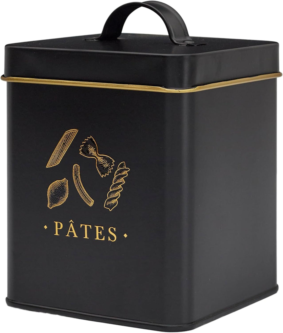 COOK CONCEPT, BT6821, Elegant Metal Box for Pasta, Black and Gold Design, airtight for optimal Prese