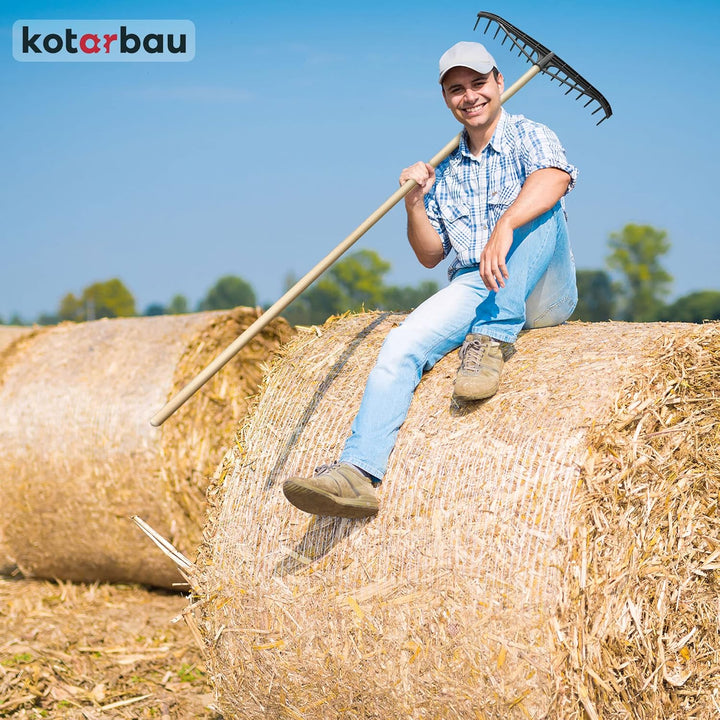 KOTARBAU® Heurechen - 55 cm - mit Holzstiel 1,52 m - Laubrechen Kunststoff - Rechen für Garten - Lau