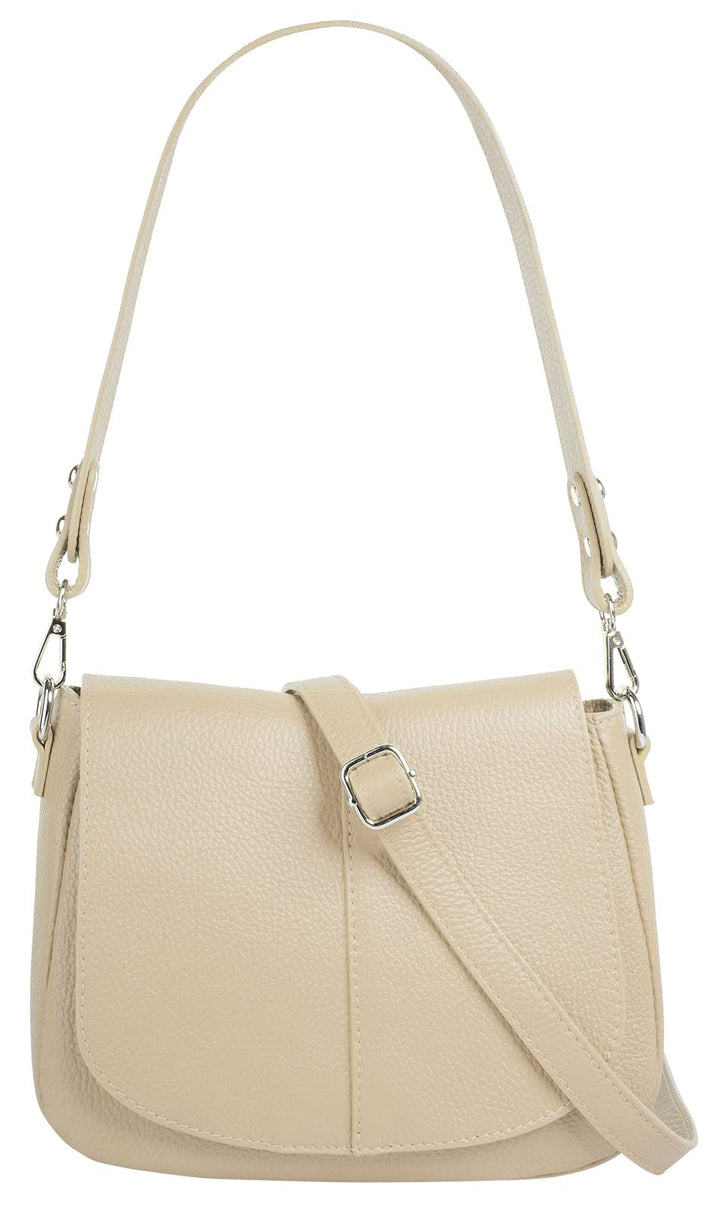 Umhängetasche Echt Leder Damen Made in Italy | Handtasche mit Deckelklappe | elegante Crossbody Bag
