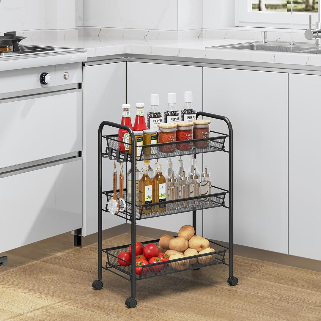 Urackify 3-stöckiger Rollwagen, Multifunktionaler mobiler Küchenwagen für Bad, Küche & Waschküche. R