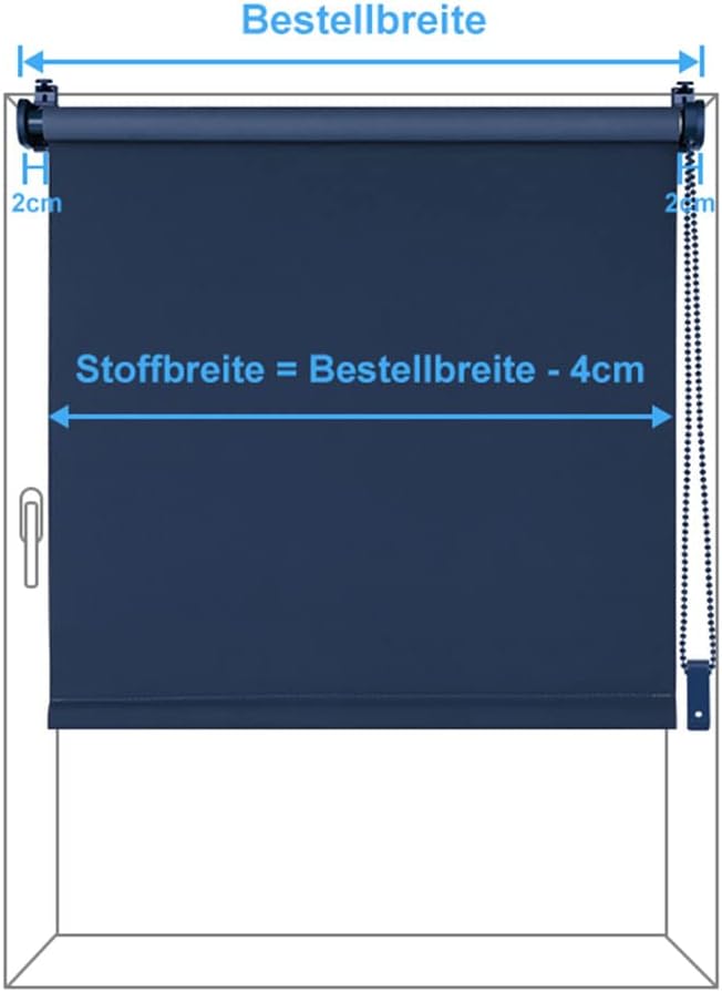 Eurohome Verdunkelungsrollo Thermo Rollo 100x210cm (Stoffbreite 96 cm) Dunkelblau Klemmfix ohne Bohr