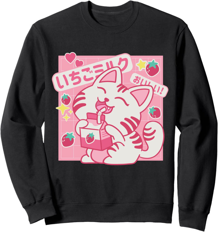 Retro 90s Japanischer Kawaii Erdbeermilch shake Katze Sweatshirt