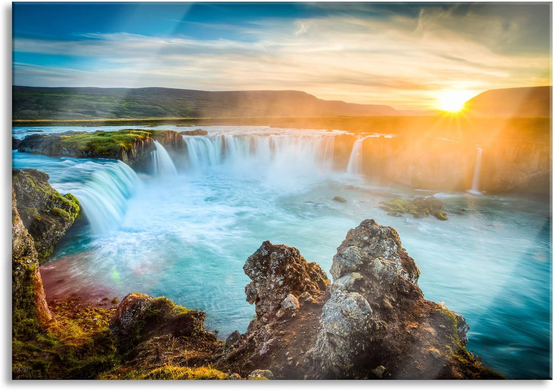 Pixxprint Glasbild | Wandbild aus Echtglas | Wasserfall | 60x40 cm | inkl. Aufhängung und Abstandsha