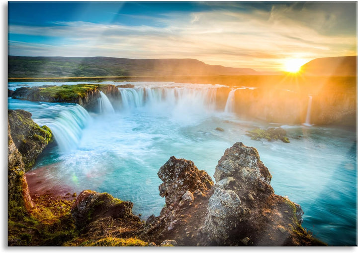 Pixxprint Glasbild | Wandbild aus Echtglas | Wasserfall | 60x40 cm | inkl. Aufhängung und Abstandsha