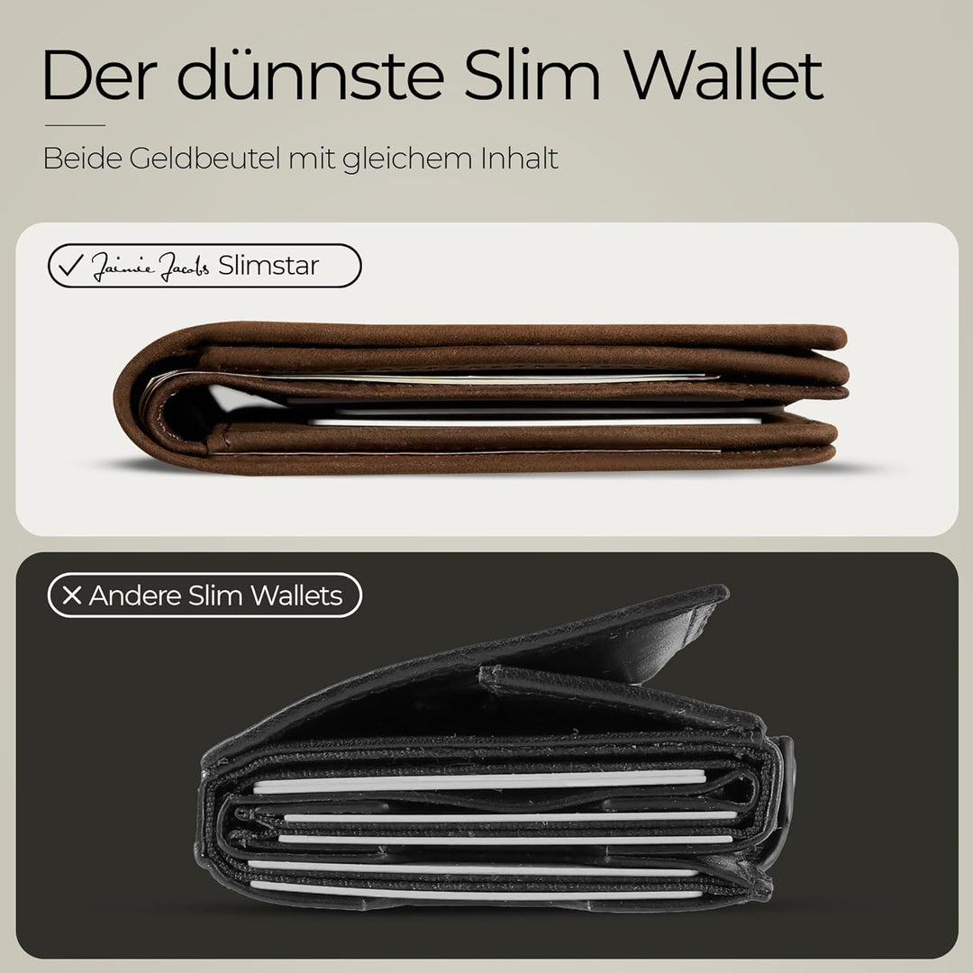 Jaimie Jacobs SLIMSTAR Geldbeutel dünne Geldbörse Leder Slim Wallet Hochformat Herren (Büffelleder D