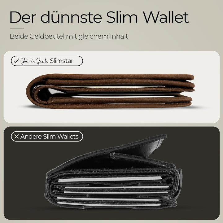 Jaimie Jacobs SLIMSTAR Geldbeutel dünne Geldbörse Leder Slim Wallet Hochformat Herren (Büffelleder D