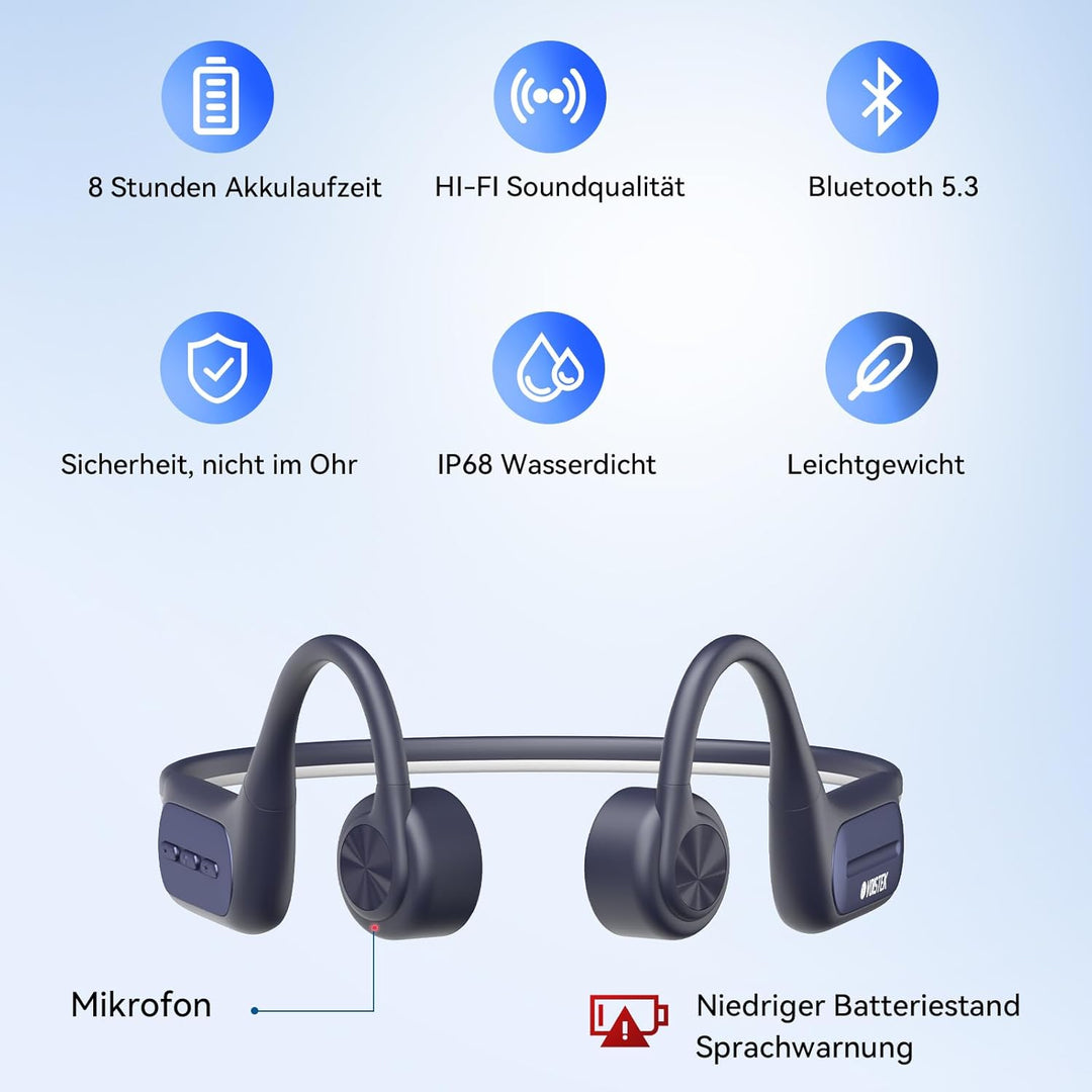Voistek Knochenschall-Kopfhörer mit Vibration, Bluetooth 5.3 IP68 Wasserdicht, 32GB MP3-Player, Open