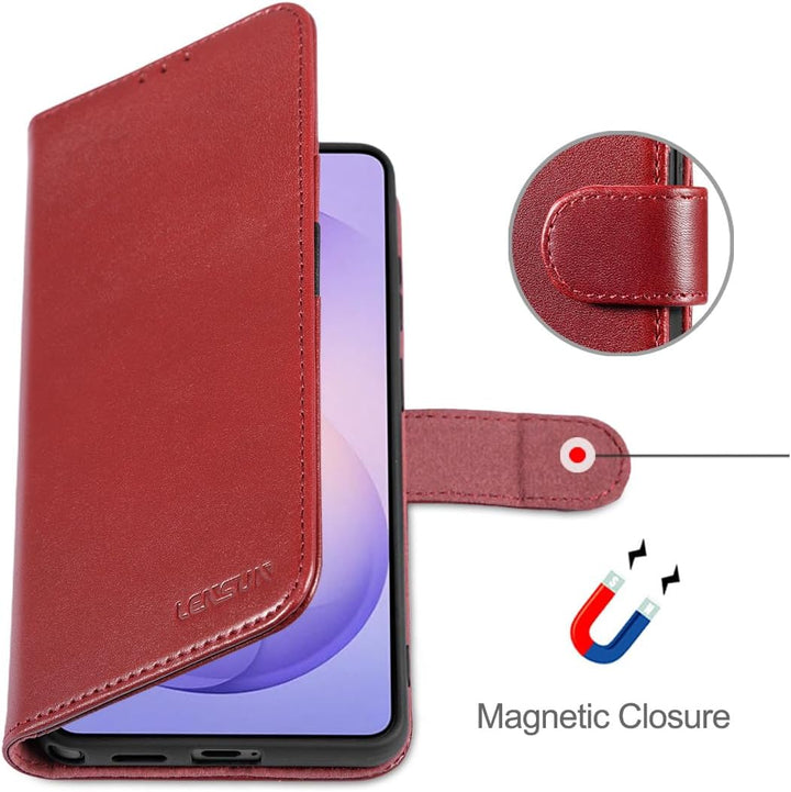 LENSUN Echtleder Hülle für Samsung Galaxy S26 Ultra 5G, Handyhülle Echtes Leder [RFID Schutz][Magnet