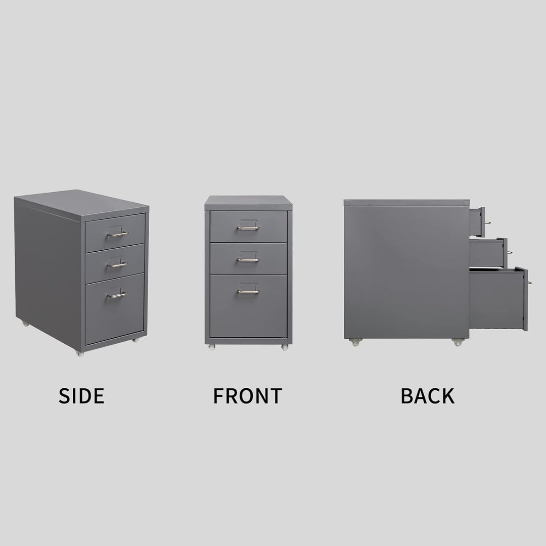 HollyHOME Mobiler Aktenschrank mit 3 Schubladen, rollbarer Aktenordner unter dem Schreibtisch, Aufbe