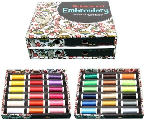 Ackermann® Embroidery Box - Stickgarn, 36 Farben á 260m, Stärke 40
