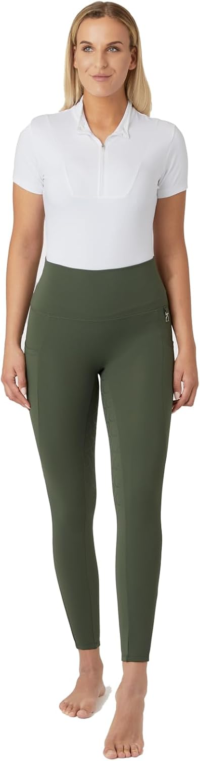 HORZE Damen Reitleggings Gillian, Reithose mit Handytasche und Silikonvollbesatz 42 Khakifarben, 42