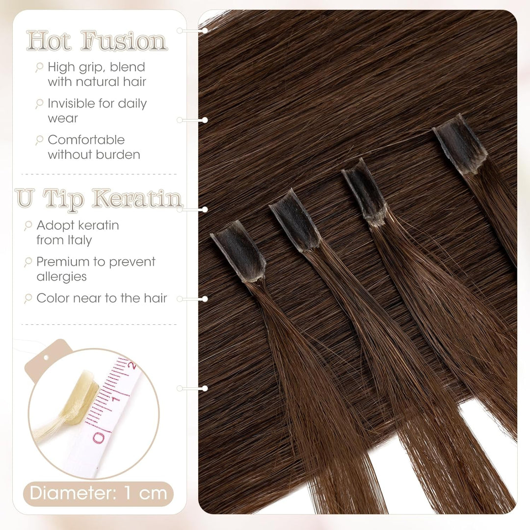 Elailite Extensions Echthaar Bonding 1g/s 45cm #4 Mittelbraun U Tip Hair Extensions Haarverlängerung