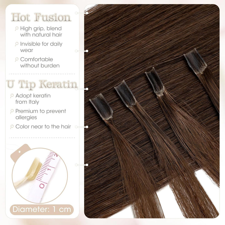 Elailite Extensions Echthaar Bonding 1g/s 60cm #4 Mittelbraun U Tip Hair Extensions Keratin 50 Sträh