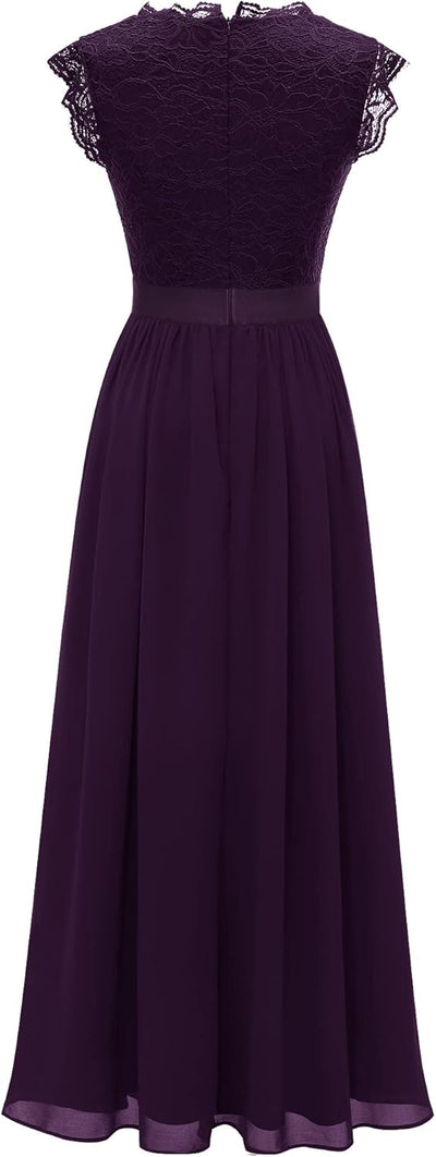Dressystar Damen Ballkleid Maxi Lang Abendkleider Elegant für Hochzeit Spitzen Cocktailkeid S Band_g