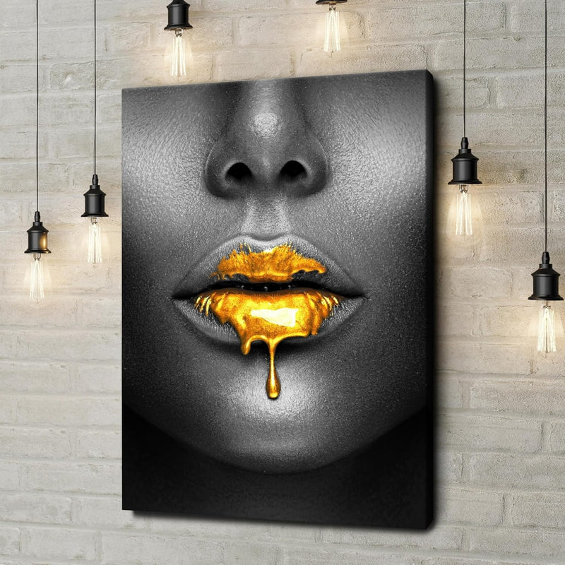 Artmazing | Goldene Lippen Bild | Poster & Kunstdrucke | Bild Hochkant | Pop Art Bilder Leinwand | S