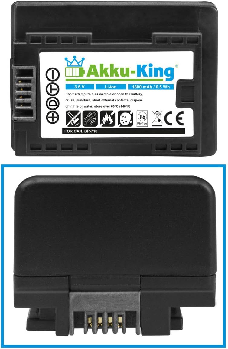 Akku-King Akku kompatibel mit Canon BP-718 passt auch bei BP-708, BP-727 - Li-Ion 1800mAh - für LEGR
